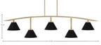 Kurve Five Light Bar in New Age Brass with Matte Black Cone Metal Shade Shade