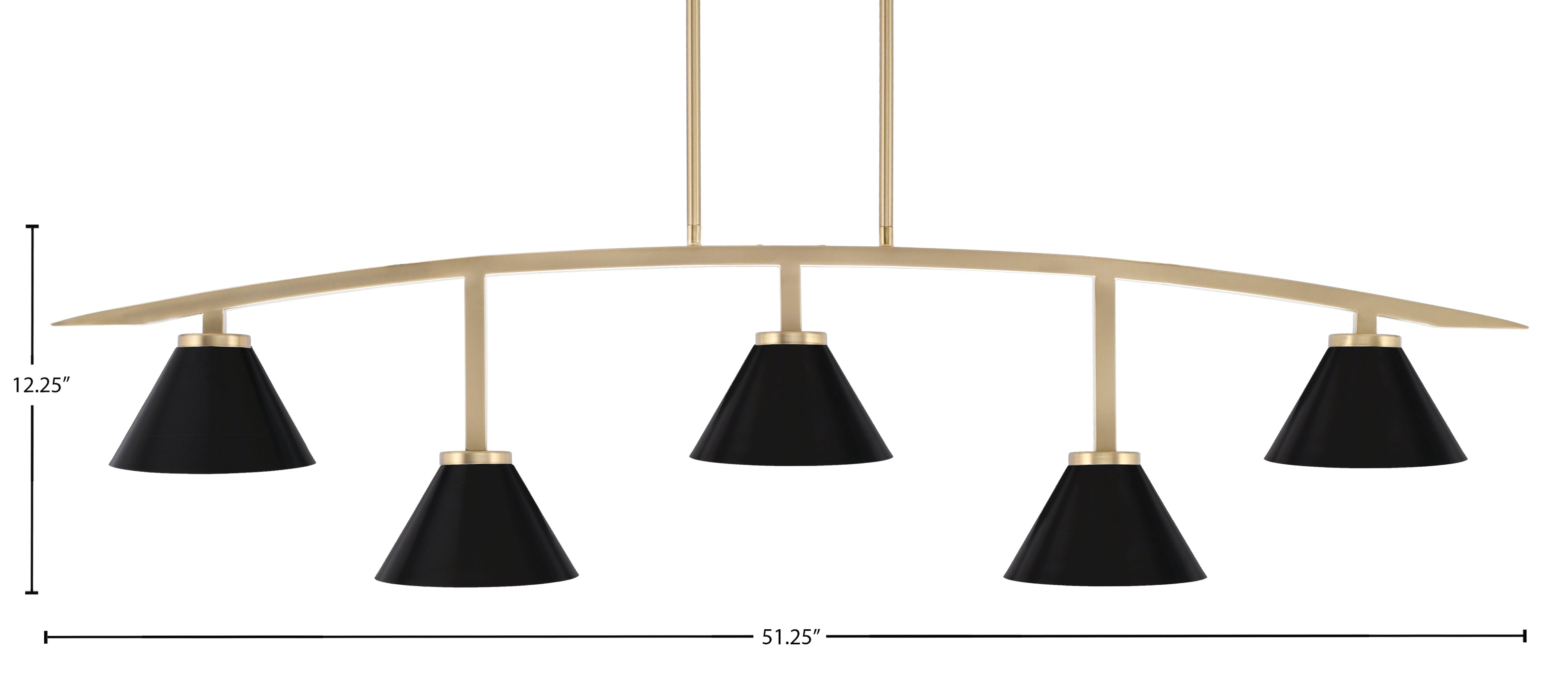 Kurve Five Light Bar in New Age Brass with Matte Black Cone Metal Shade Shade