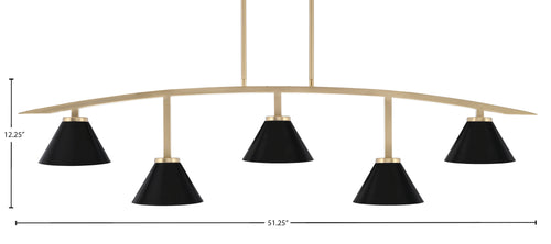 Kurve Five Light Bar in New Age Brass with Matte Black Cone Metal Shade Shade