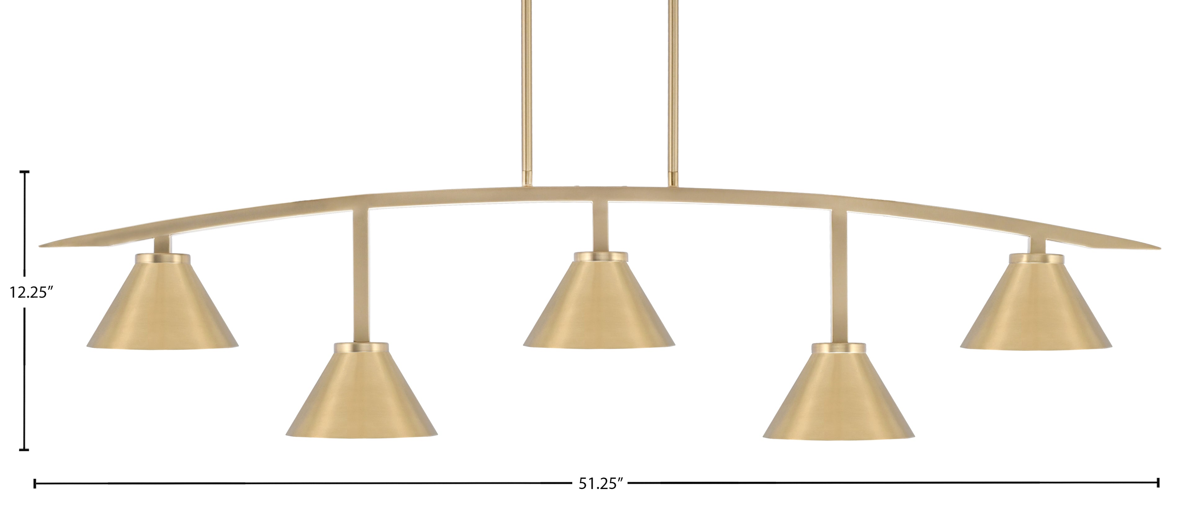 Kurve Five Light Bar in New Age Brass with New Age Brass Cone Metal Shade Shade