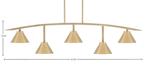 Kurve Five Light Bar in New Age Brass with New Age Brass Cone Metal Shade Shade