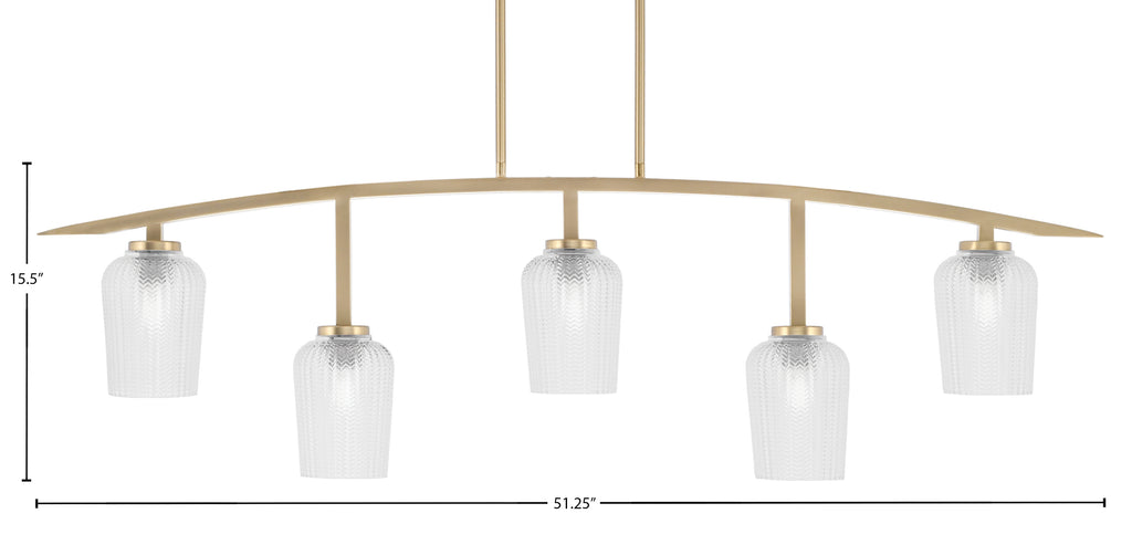 Kurve Five Light Bar in New Age Brass with Clear Textured Shade