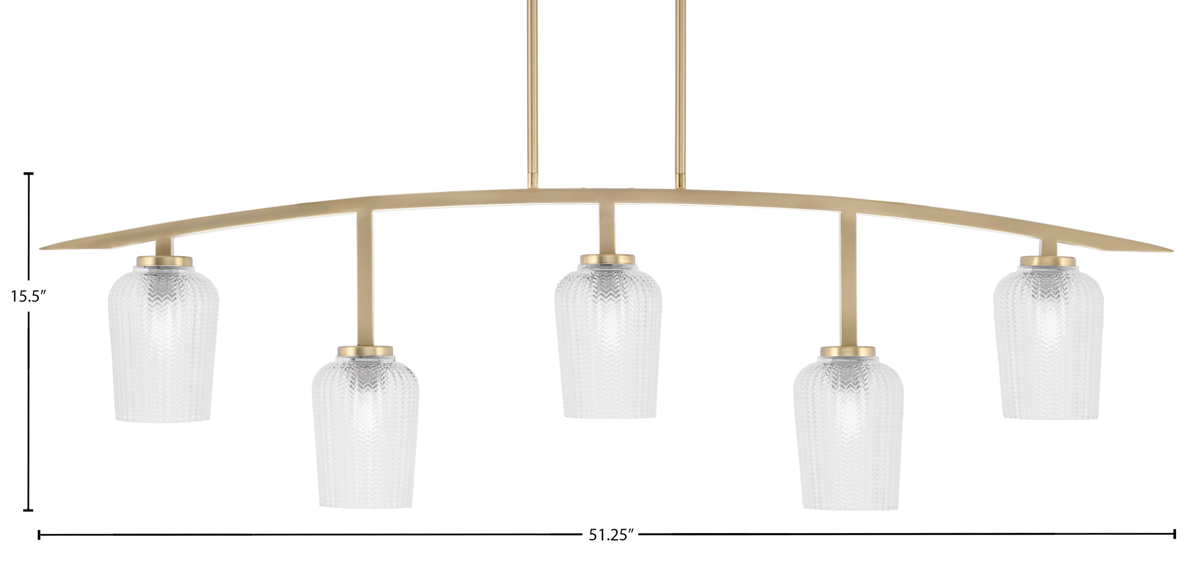 Kurve Five Light Bar in New Age Brass with Clear Textured Shade