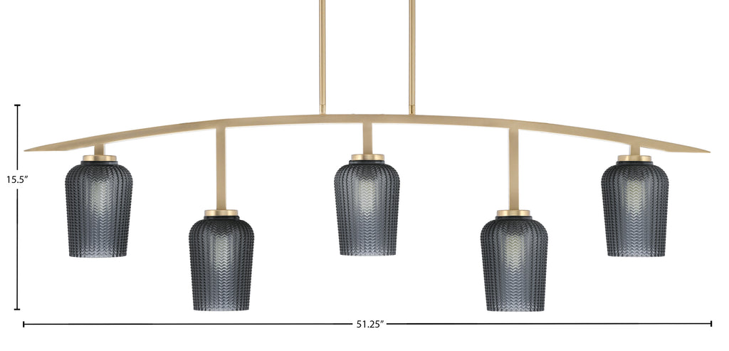 Kurve Five Light Bar in New Age Brass with Smoke Textured Shade
