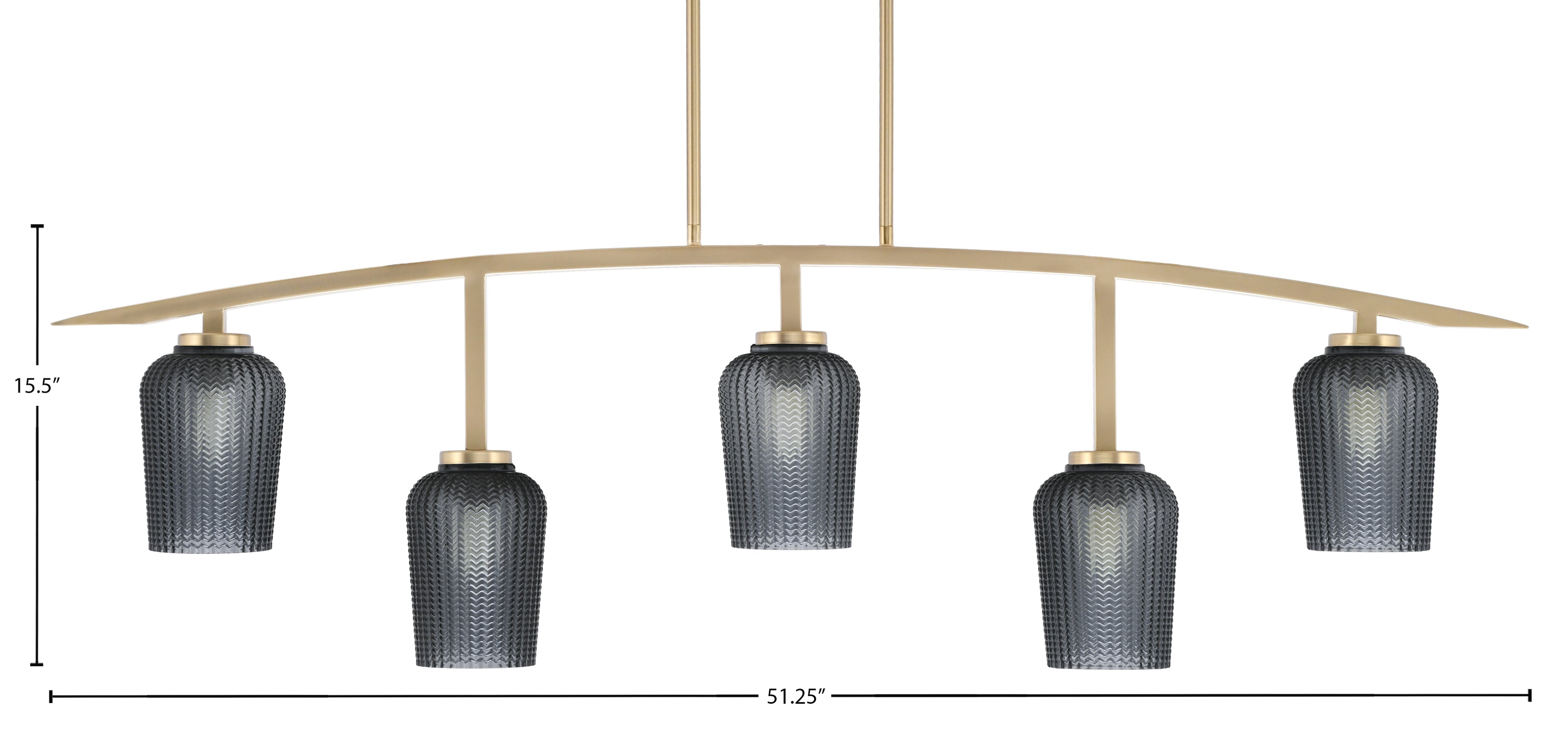 Kurve Five Light Bar in New Age Brass with Smoke Textured Shade