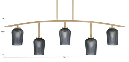 Kurve Five Light Bar in New Age Brass with Smoke Textured Shade