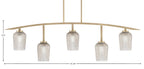 Kurve Five Light Bar in New Age Brass with Silver Textured Shade