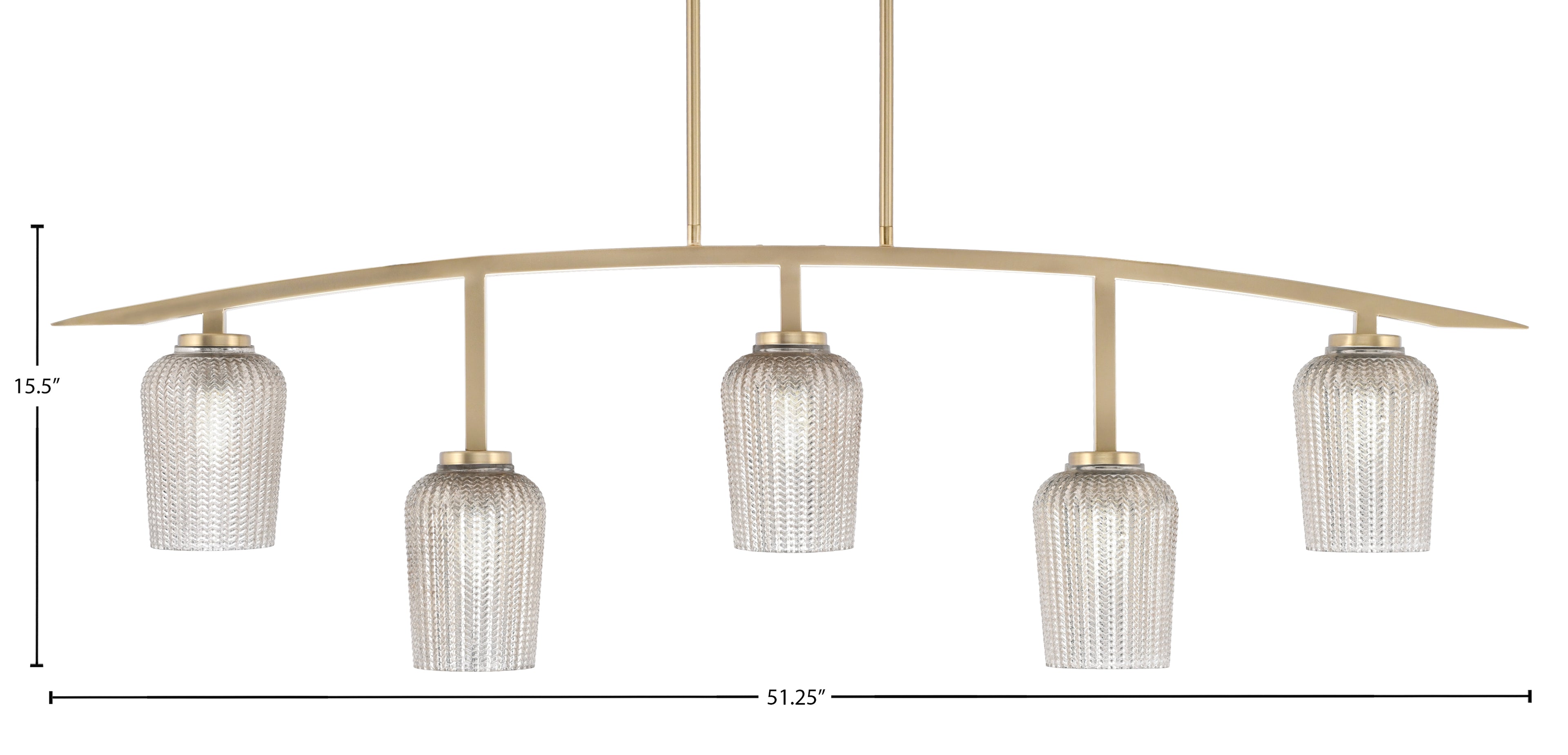 Kurve Five Light Bar in New Age Brass with Silver Textured Shade