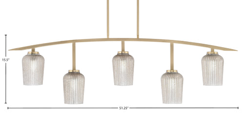 Kurve Five Light Bar in New Age Brass with Silver Textured Shade