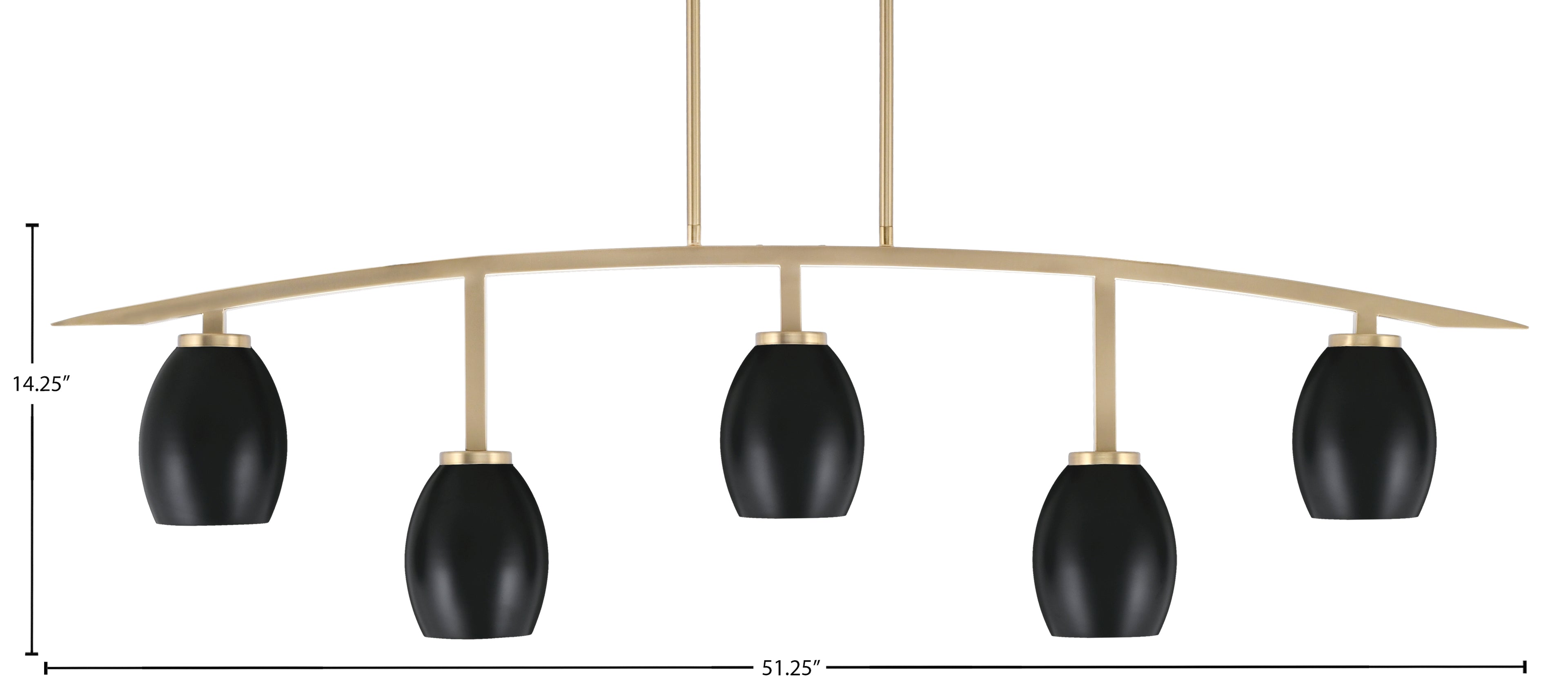 Kurve Five Light Bar in New Age Brass with Matte Black Oval Metal Shade Shade