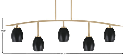 Kurve Five Light Bar in New Age Brass with Matte Black Oval Metal Shade Shade