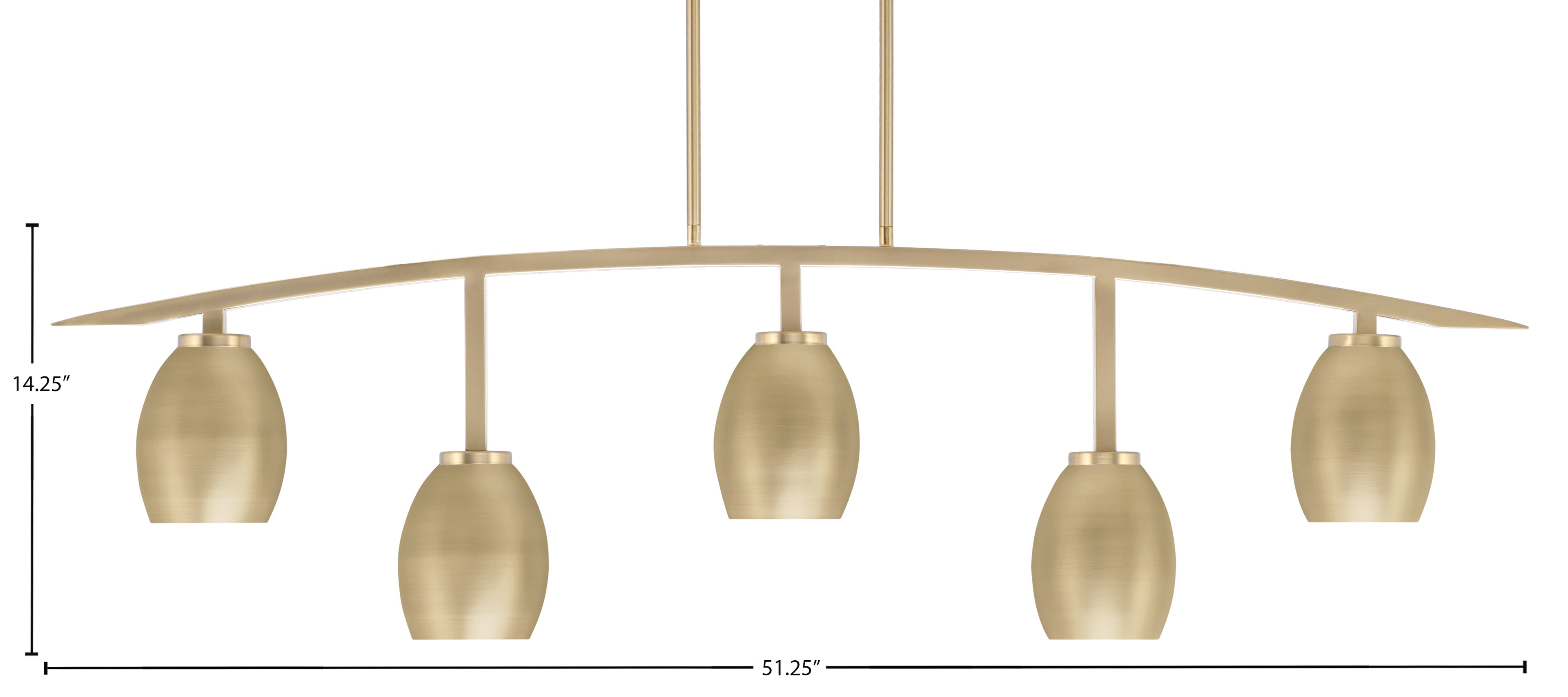 Kurve Five Light Bar in New Age Brass with New Age Brass Oval Metal Shade Shade
