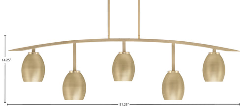 Kurve Five Light Bar in New Age Brass with New Age Brass Oval Metal Shade Shade
