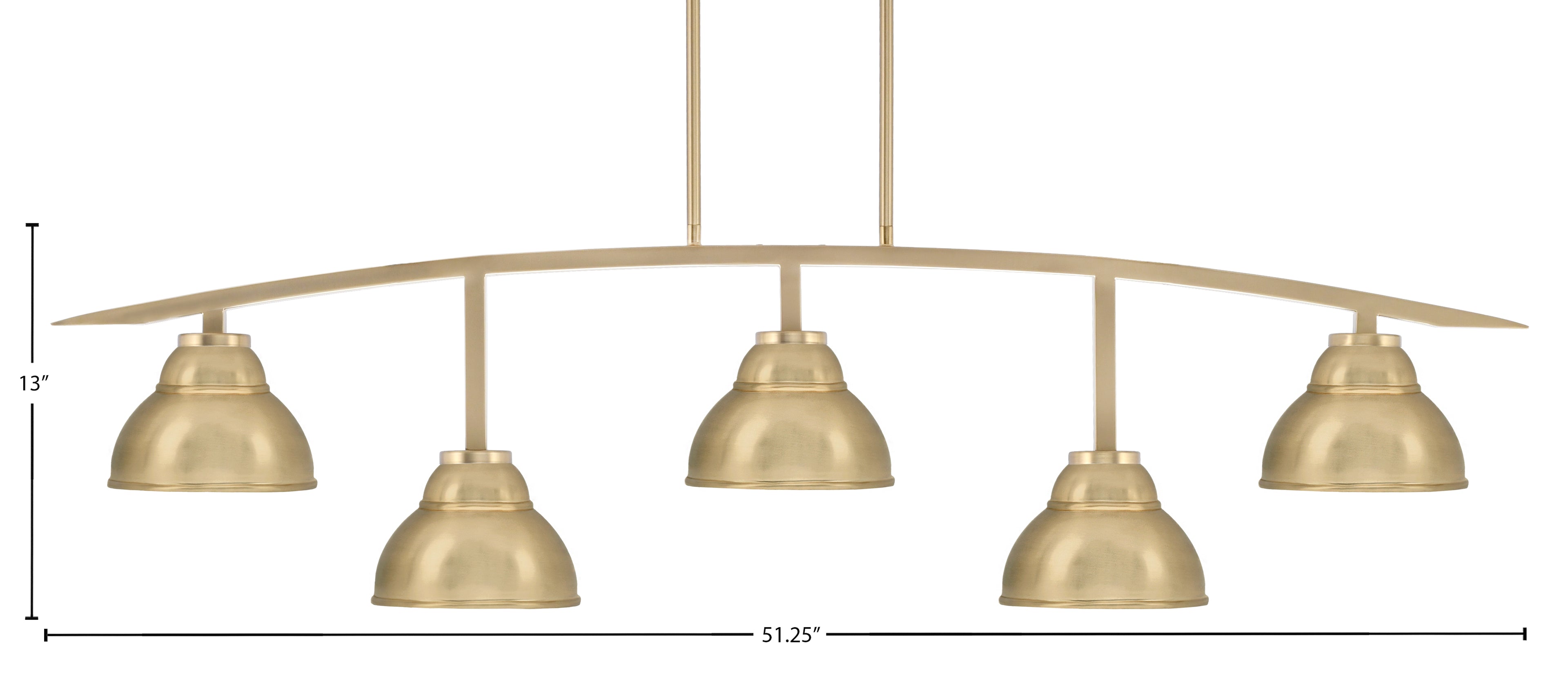 Kurve Five Light Bar in New Age Brass with New Age Brass Double Bubble Metal Shade Shade