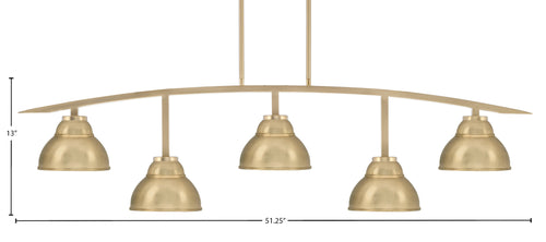 Kurve Five Light Bar in New Age Brass with New Age Brass Double Bubble Metal Shade Shade
