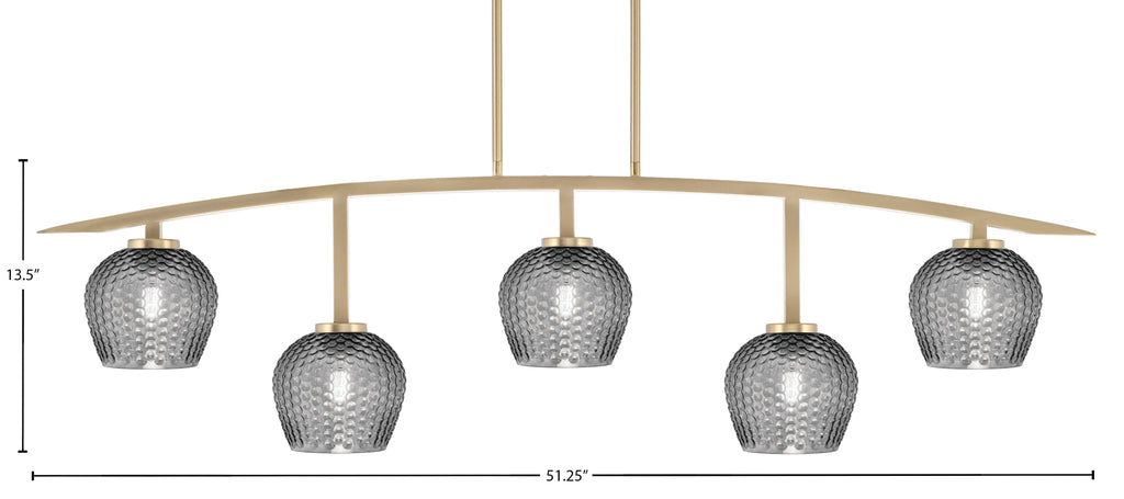 Kurve Five Light Bar in New Age Brass with Smoke Textured Shade