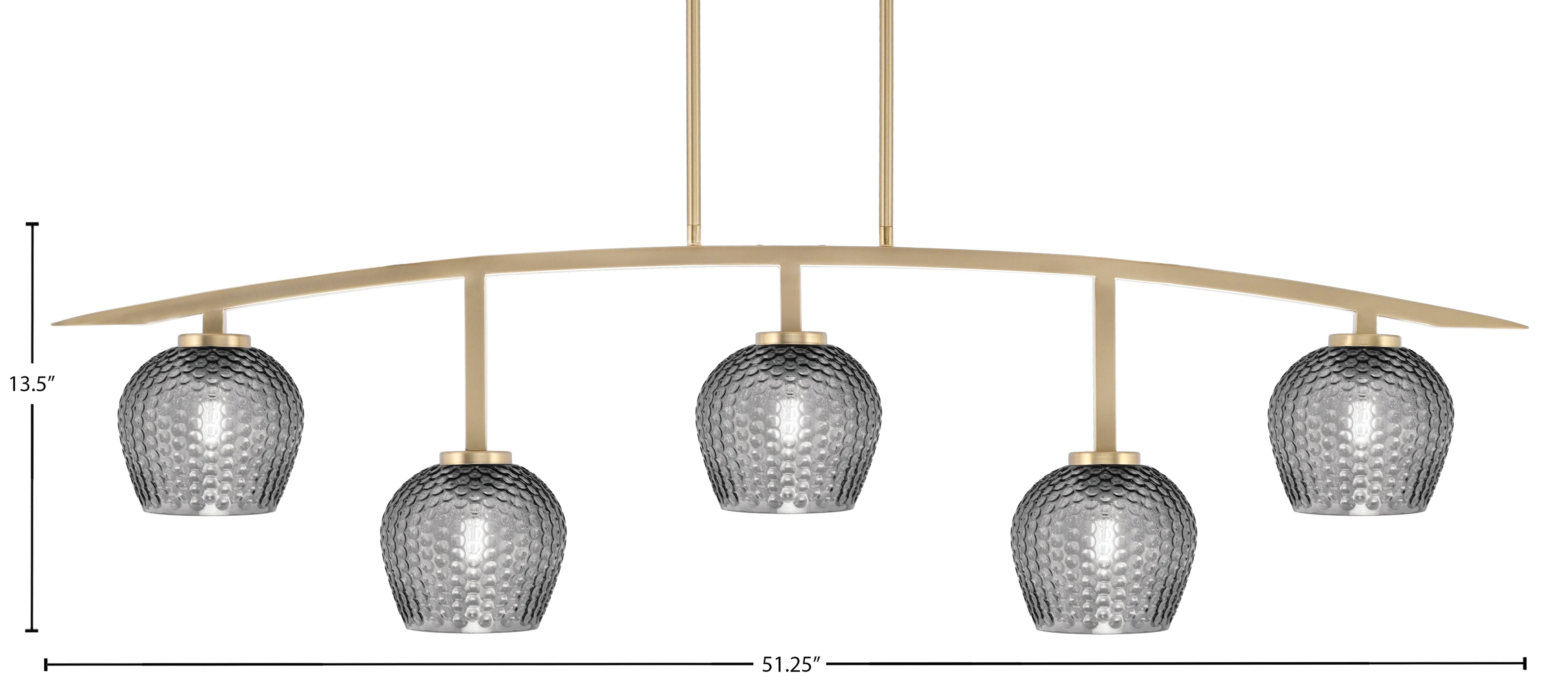 Kurve Five Light Bar in New Age Brass with Smoke Textured Shade