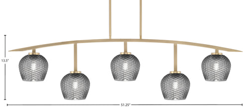 Kurve Five Light Bar in New Age Brass with Smoke Textured Shade