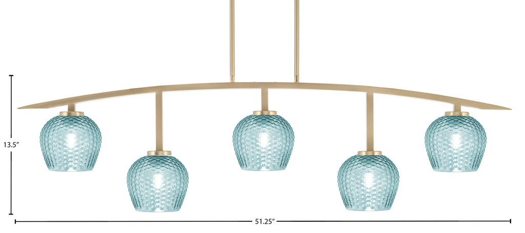 Kurve Five Light Bar in New Age Brass with Turquoise Textured Shade