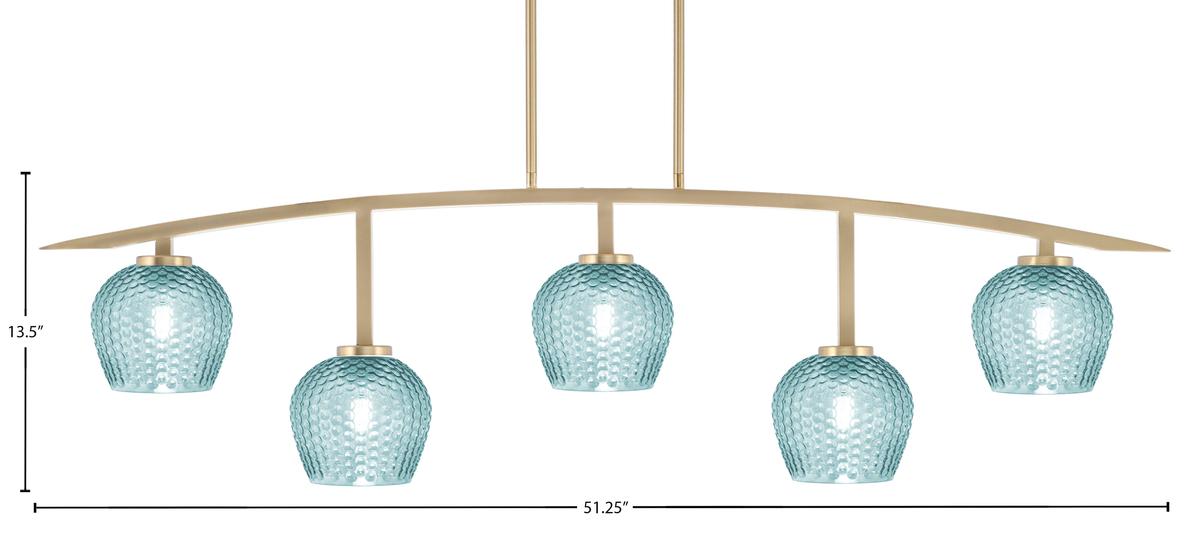 Kurve Five Light Bar in New Age Brass with Turquoise Textured Shade
