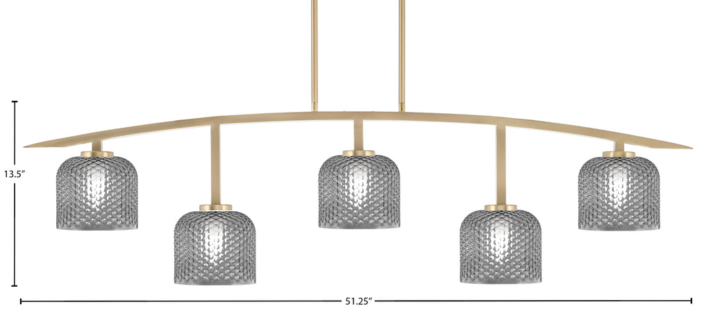 Kurve Five Light Bar in New Age Brass with Smoke Textured Shade