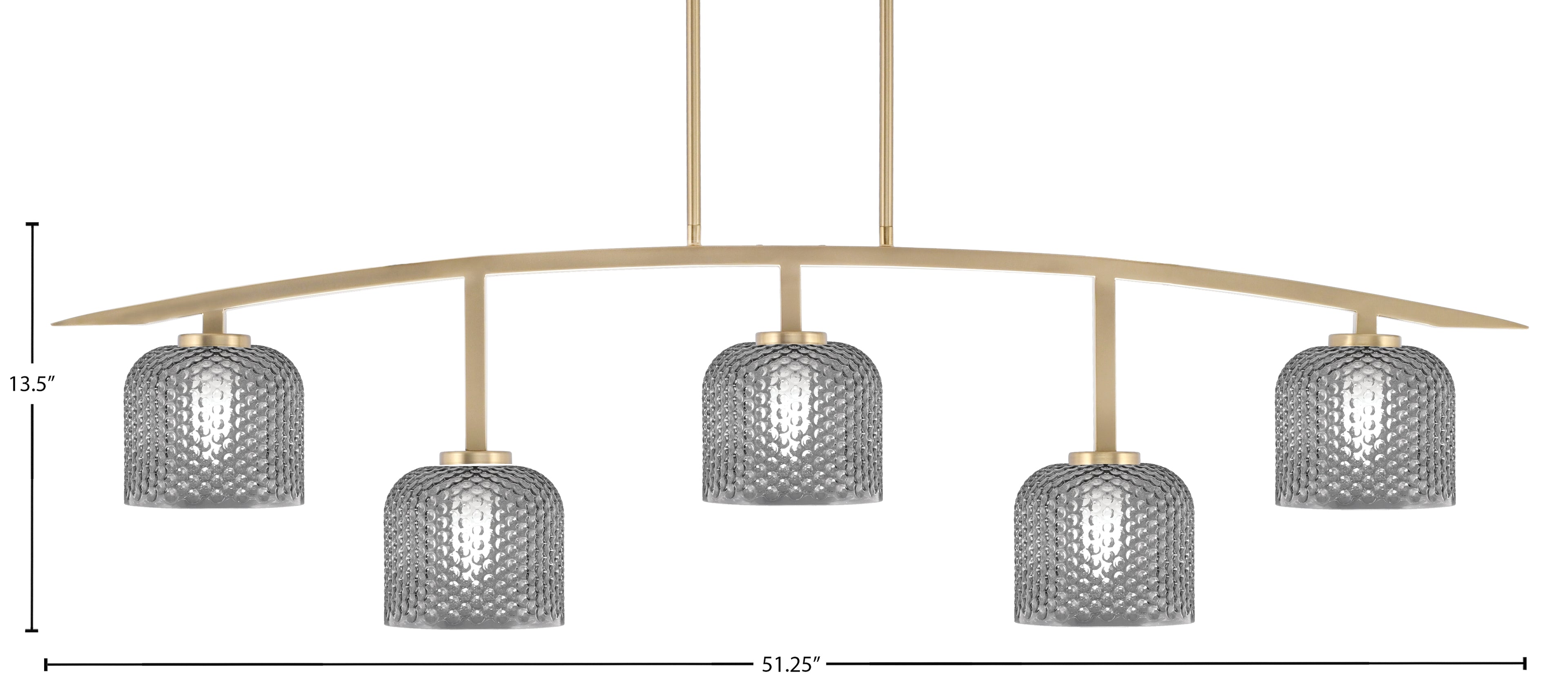 Kurve Five Light Bar in New Age Brass with Smoke Textured Shade