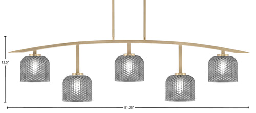 Kurve Five Light Bar in New Age Brass with Smoke Textured Shade