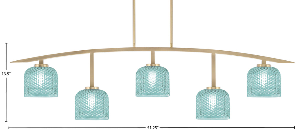 Kurve Five Light Bar in New Age Brass with Turquoise Textured Shade