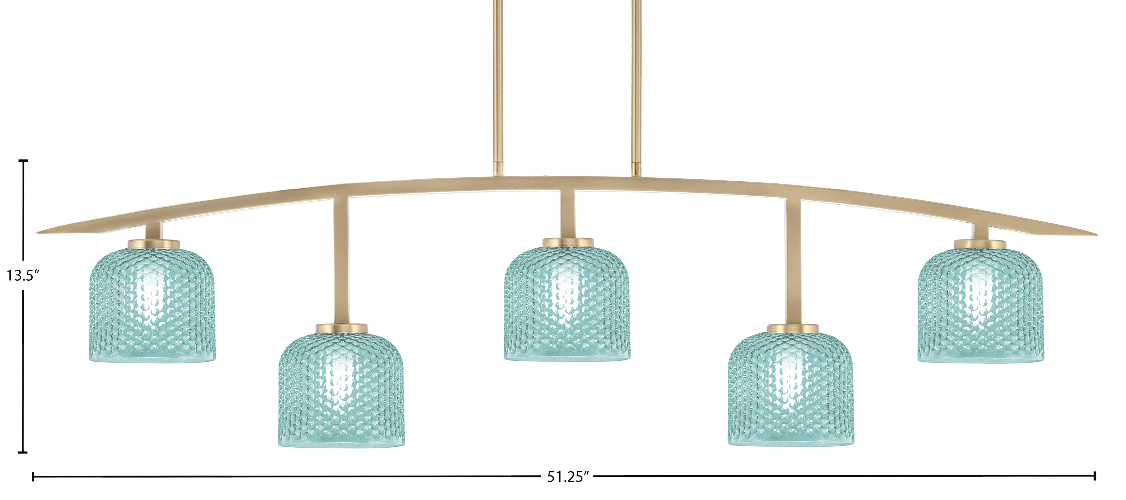 Kurve Five Light Bar in New Age Brass with Turquoise Textured Shade