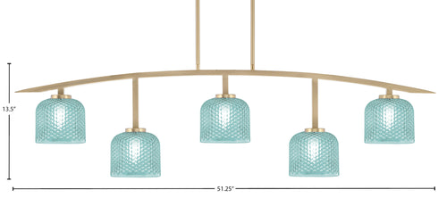 Kurve Five Light Bar in New Age Brass with Turquoise Textured Shade