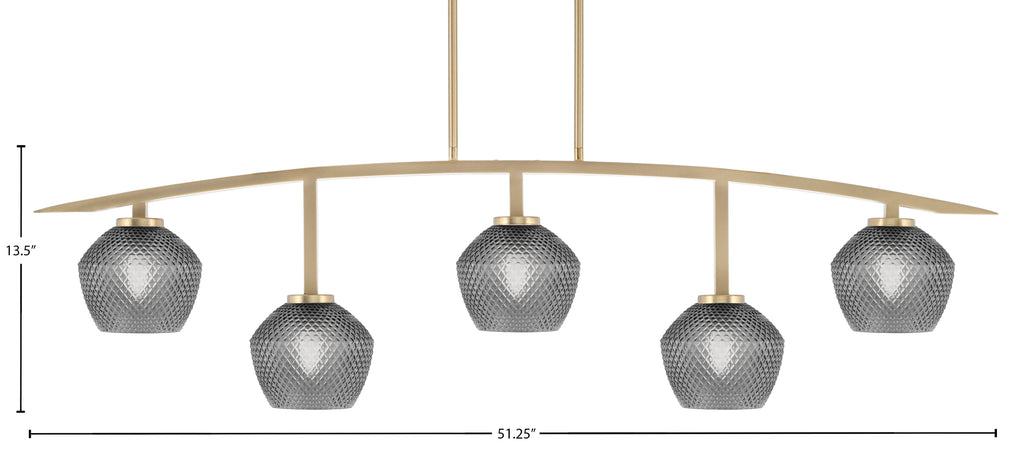 Kurve Five Light Bar in New Age Brass with Smoke Textured Shade
