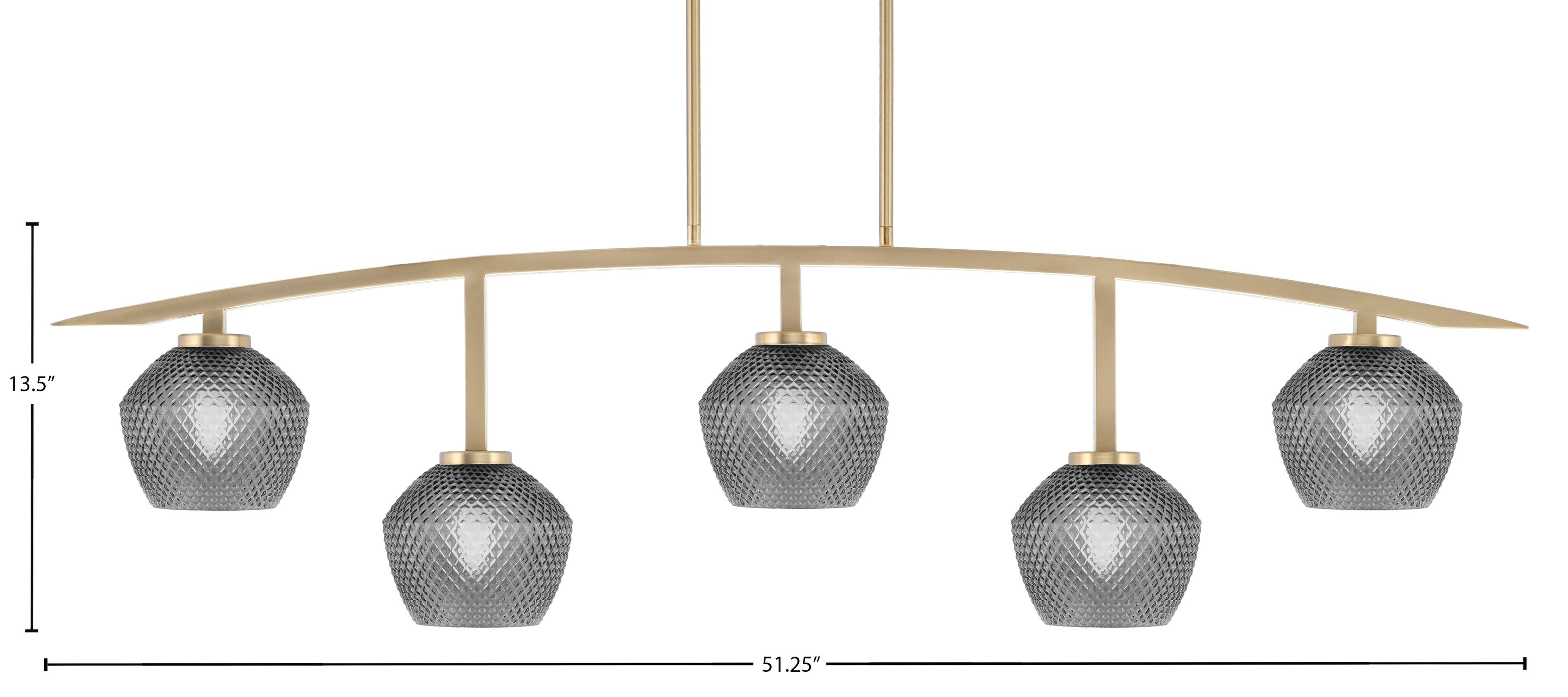 Kurve Five Light Bar in New Age Brass with Smoke Textured Shade