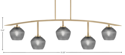 Kurve Five Light Bar in New Age Brass with Smoke Textured Shade
