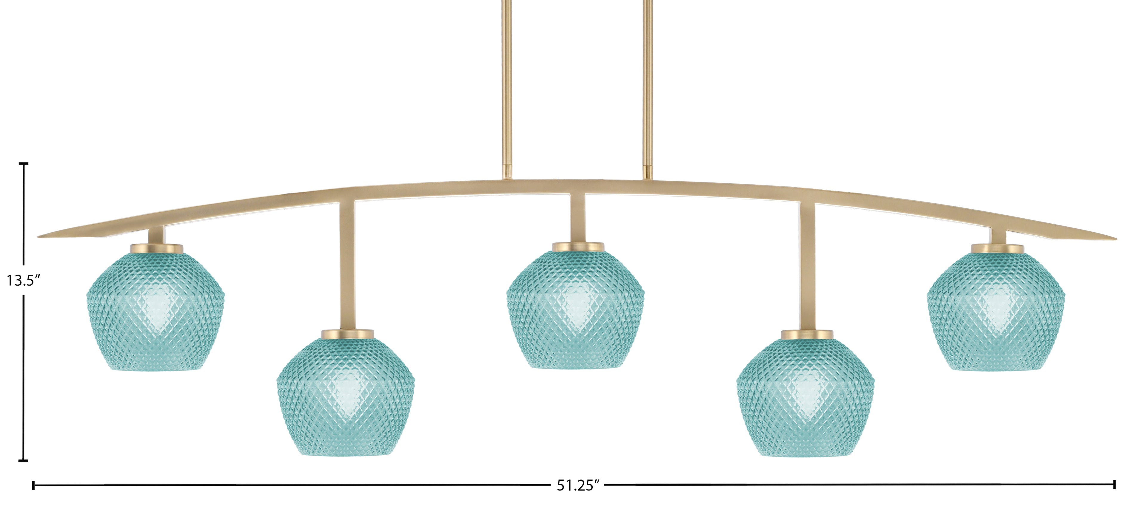Kurve Five Light Bar in New Age Brass with Turquoise Textured Shade