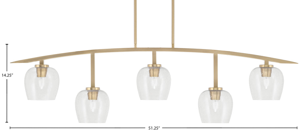 Kurve Five Light Bar in New Age Brass with Clear Bubble Shade