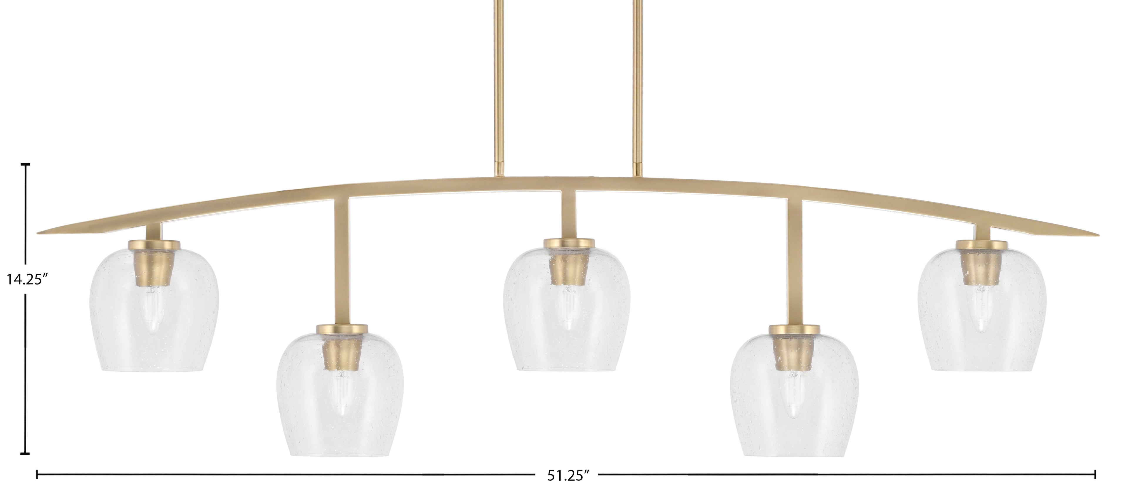 Kurve Five Light Bar in New Age Brass with Clear Bubble Shade