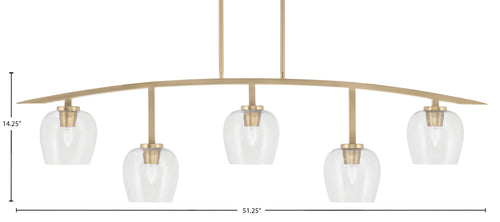 Kurve Five Light Bar in New Age Brass with Clear Bubble Shade