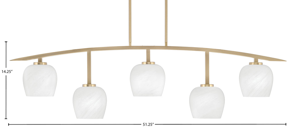 Kurve Five Light Bar in New Age Brass with White Marble Shade