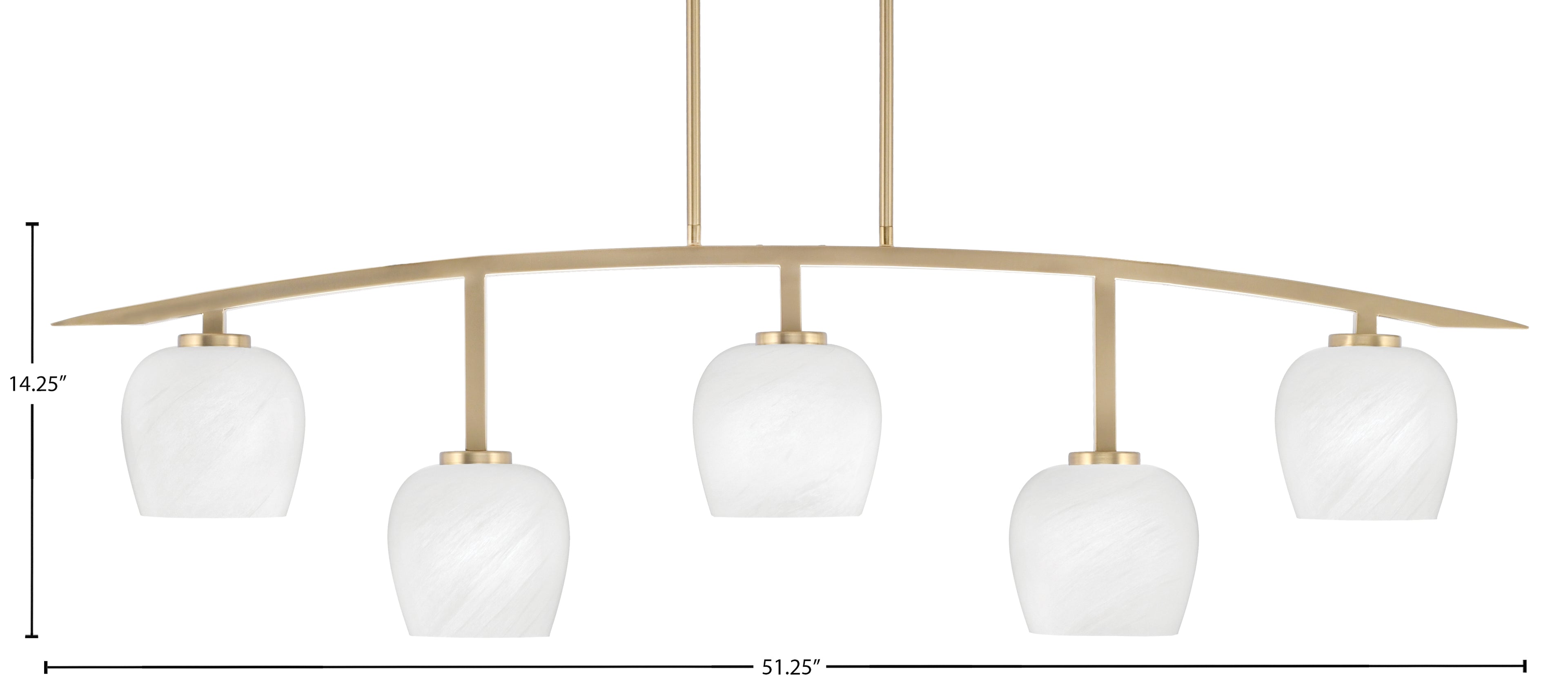 Kurve Five Light Bar in New Age Brass with White Marble Shade