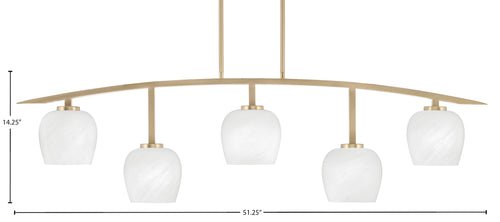 Kurve Five Light Bar in New Age Brass with White Marble Shade