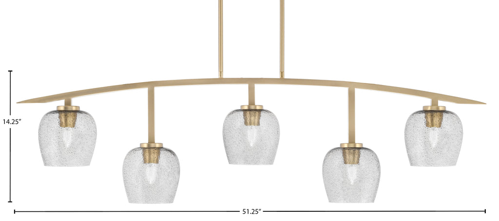 Kurve Five Light Bar in New Age Brass with Smoke Bubble Shade