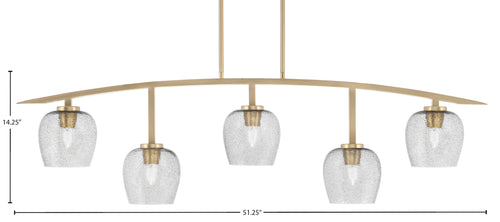 Kurve Five Light Bar in New Age Brass with Smoke Bubble Shade