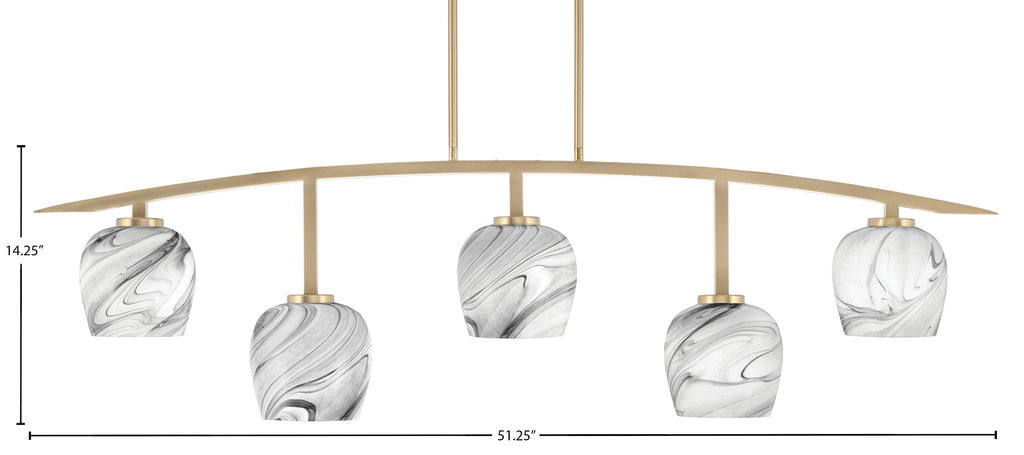Kurve Five Light Bar in New Age Brass with Onyx Swirl Shade