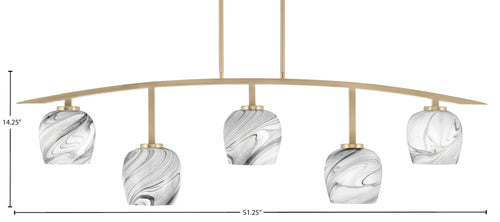 Kurve Five Light Bar in New Age Brass with Onyx Swirl Shade