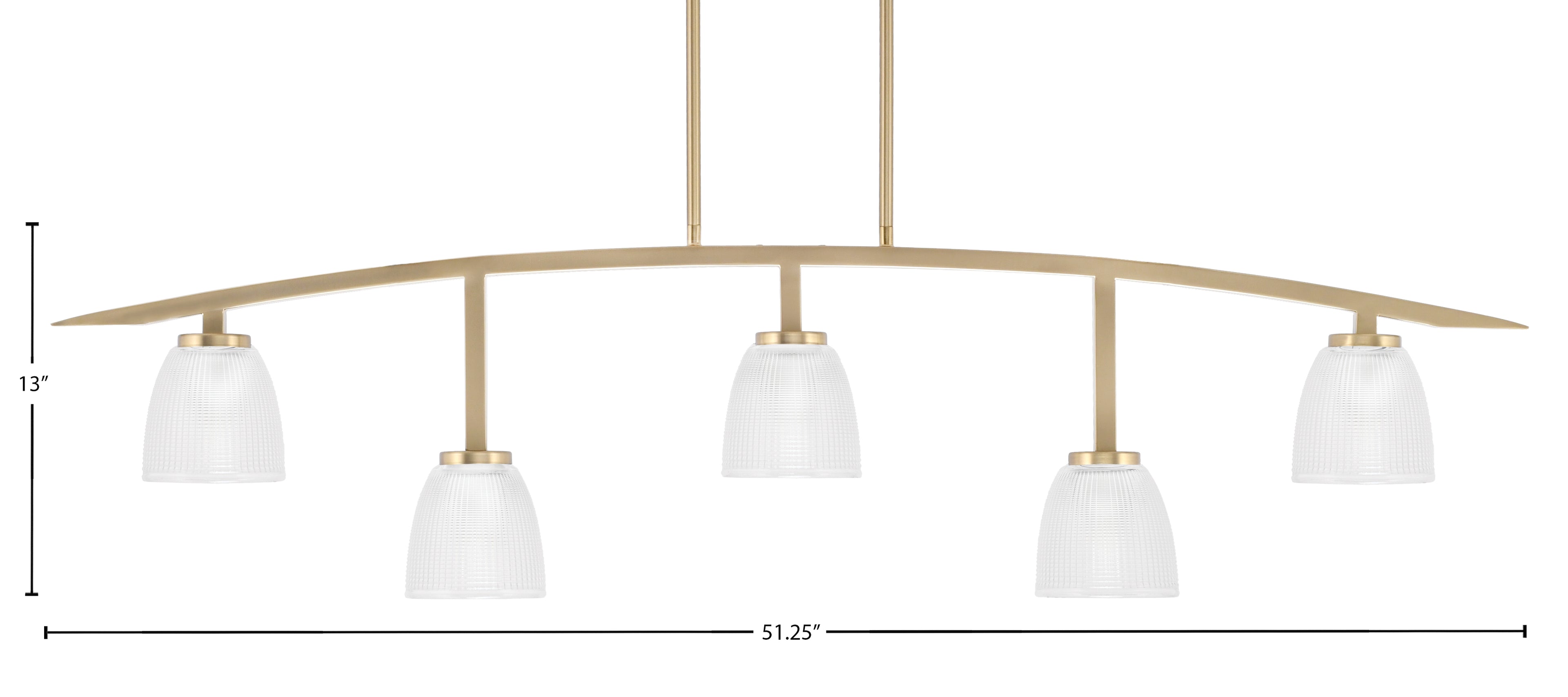 Kurve Five Light Bar in New Age Brass with Clear Ribbed Shade