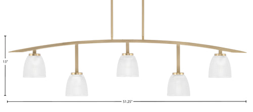 Kurve Five Light Bar in New Age Brass with Clear Ribbed Shade
