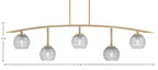 Kurve Five Light Bar in New Age Brass with Clear Ribbed Shade