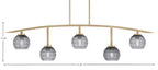Kurve Five Light Bar in New Age Brass with Smoke Ribbed Shade