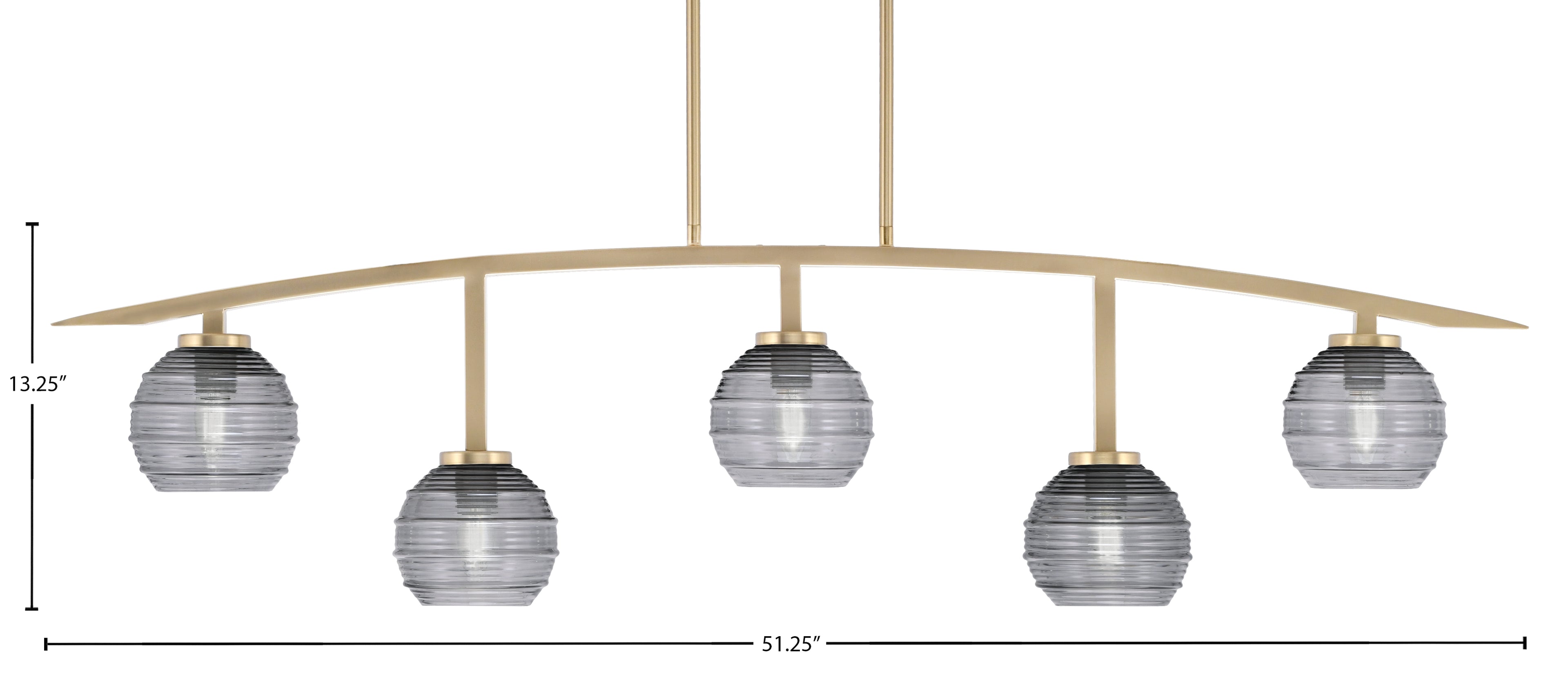 Kurve Five Light Bar in New Age Brass with Smoke Ribbed Shade
