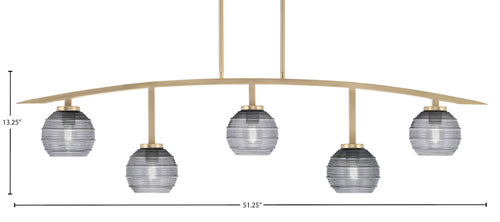 Kurve Five Light Bar in New Age Brass with Smoke Ribbed Shade
